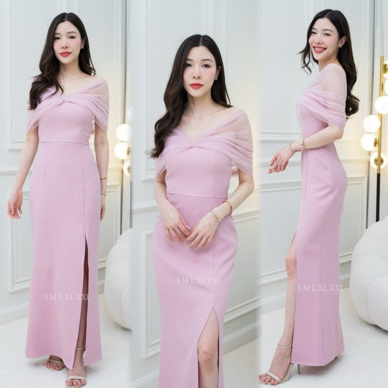ชุดเดรสออกงาน ชุดราตรี เดรส Dress ชุดเดรส ชุดออกงาน เกรดพรีเมี่ยม เดรสยาว เกาะอกมุ้ง มีฟองน้ำ งานแต่งงาน Dresses