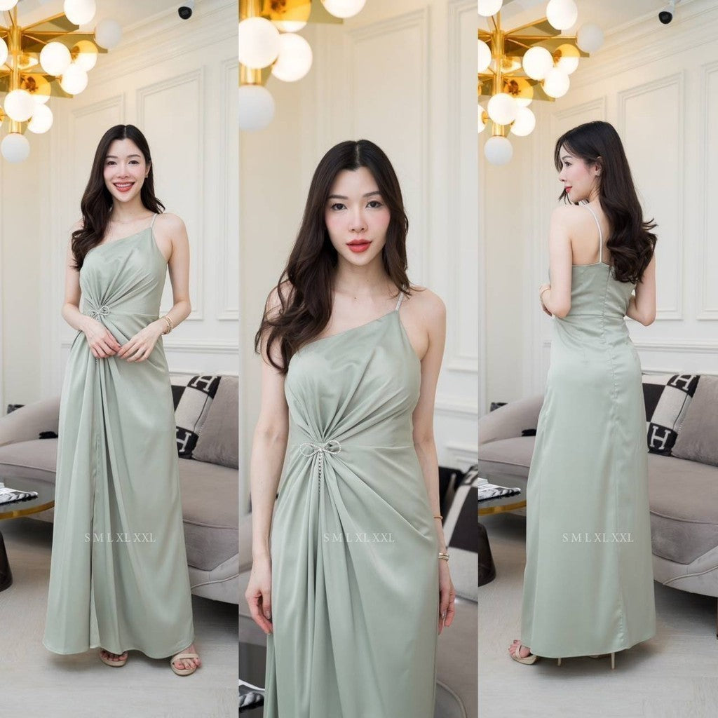 เดรสยาว ชุดเดรส ชุดราตรี NP034 เกรดพรีเมี่ยม เกาะอก มีฟองน้ำ แถมเข็มกลัด สายเพชร Woman Dress ผู้หญิง