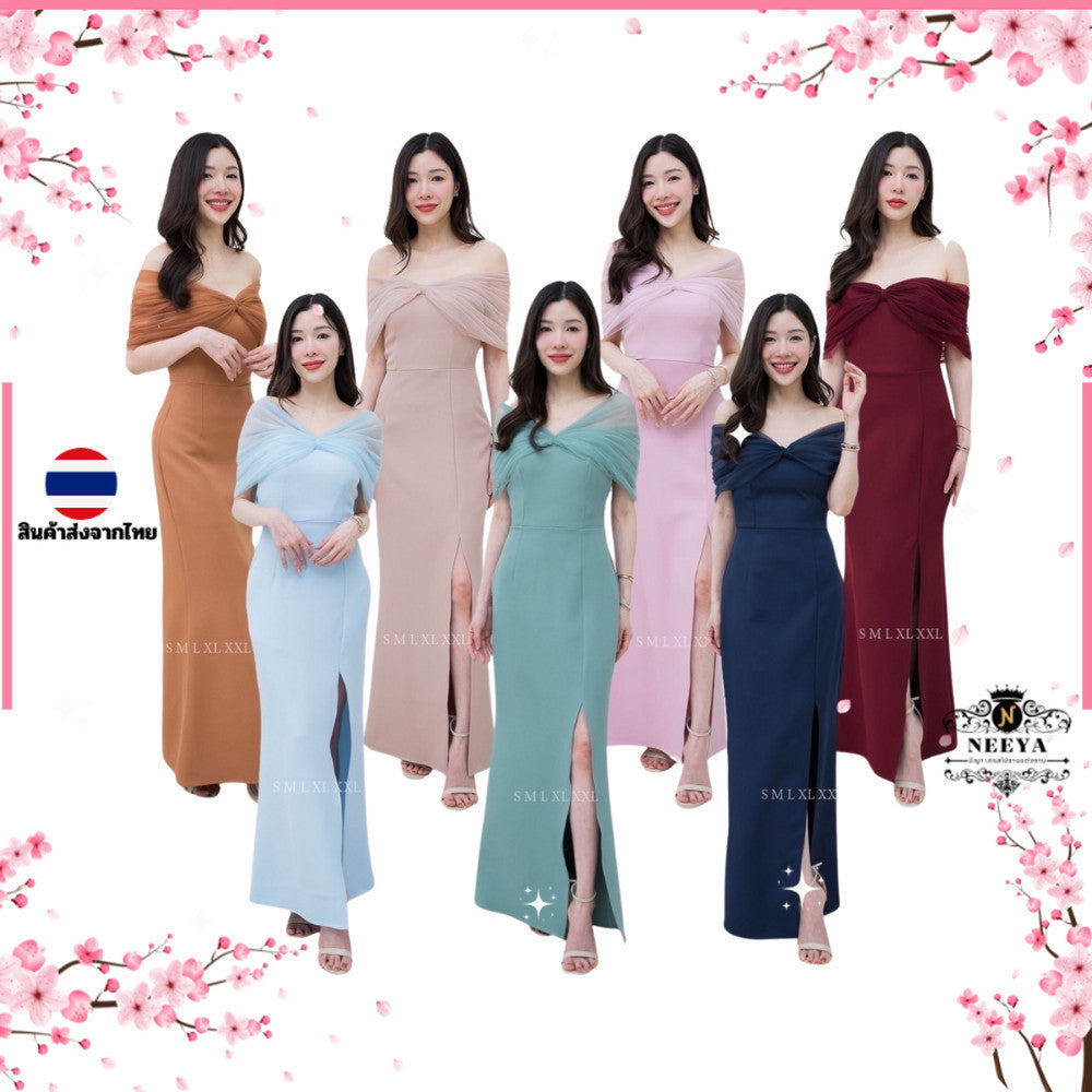 ชุดเดรสออกงาน ชุดราตรี เดรส Dress ชุดเดรส ชุดออกงาน เกรดพรีเมี่ยม เดรสยาว เกาะอกมุ้ง มีฟองน้ำ งานแต่งงาน Dresses