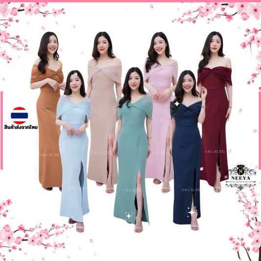 ชุดเดรสออกงาน ชุดราตรี เดรส Dress ชุดเดรส ชุดออกงาน เกรดพรีเมี่ยม เดรสยาว เกาะอกมุ้ง มีฟองน้ำ งานแต่งงาน Dresses