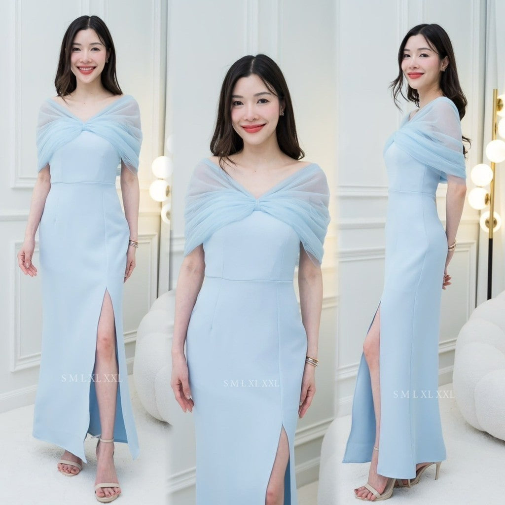 ชุดเดรสออกงาน ชุดราตรี เดรส Dress ชุดเดรส ชุดออกงาน เกรดพรีเมี่ยม เดรสยาว เกาะอกมุ้ง มีฟองน้ำ งานแต่งงาน Dresses