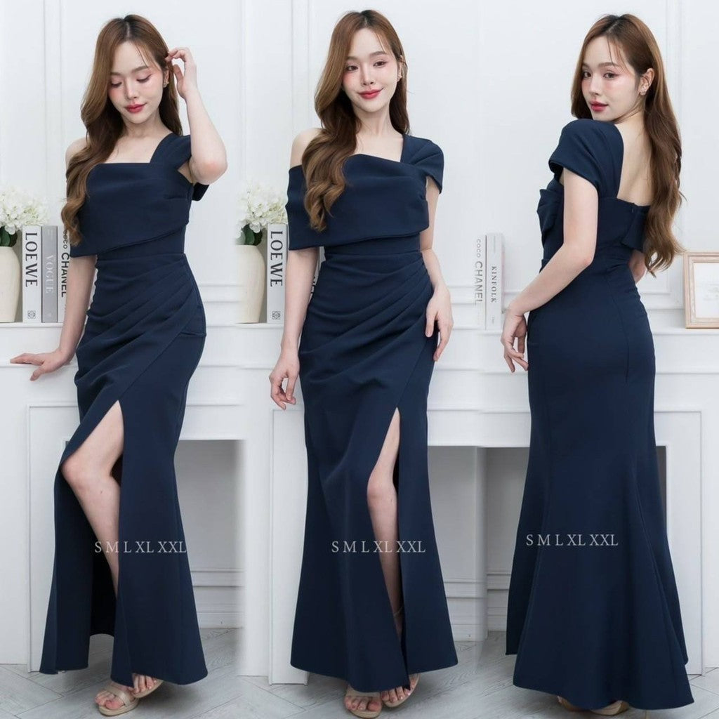 ชุดเดรสออกงาน ชุดราตรี เดรส Dress Daisy ชุดออกงาน เดรสยาว เกาะอกระบาย ปาดไหล่2ข้าง ชุดราตรี Woman