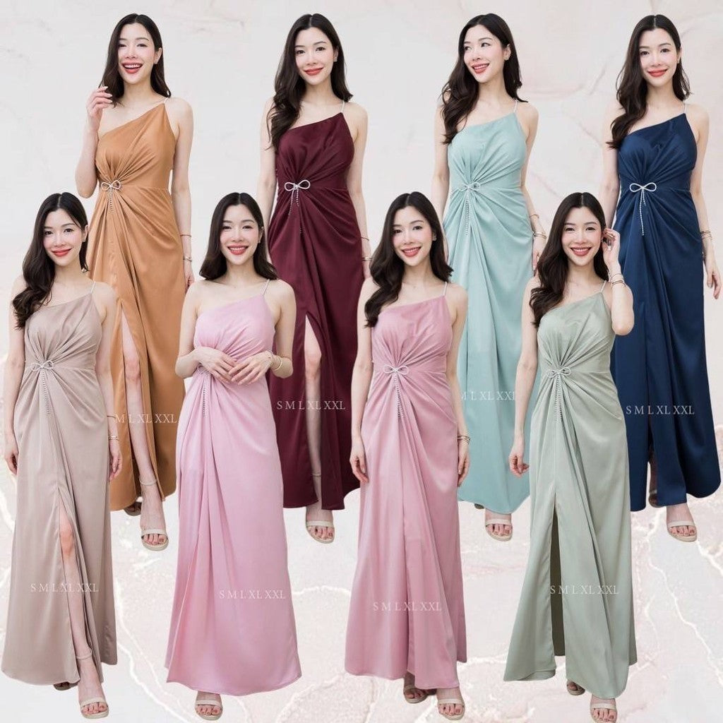 เดรสยาว ชุดเดรส ชุดราตรี NP034 เกรดพรีเมี่ยม เกาะอก มีฟองน้ำ แถมเข็มกลัด สายเพชร Woman Dress ผู้หญิง