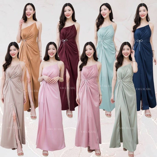 เดรสยาว ชุดเดรส ชุดราตรี NP034 เกรดพรีเมี่ยม เกาะอก มีฟองน้ำ แถมเข็มกลัด สายเพชร Woman Dress ผู้หญิง
