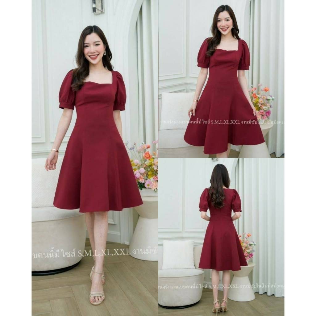 ชุดเดรสออกงาน ชุดราตรี เดรส Dress เดรสออกงาน เดรสสั้น แขนตุ๊กตา กระโปรงพริ้ว สะโพกฟรี ชุดเดรส งานแต่งงาน Dress