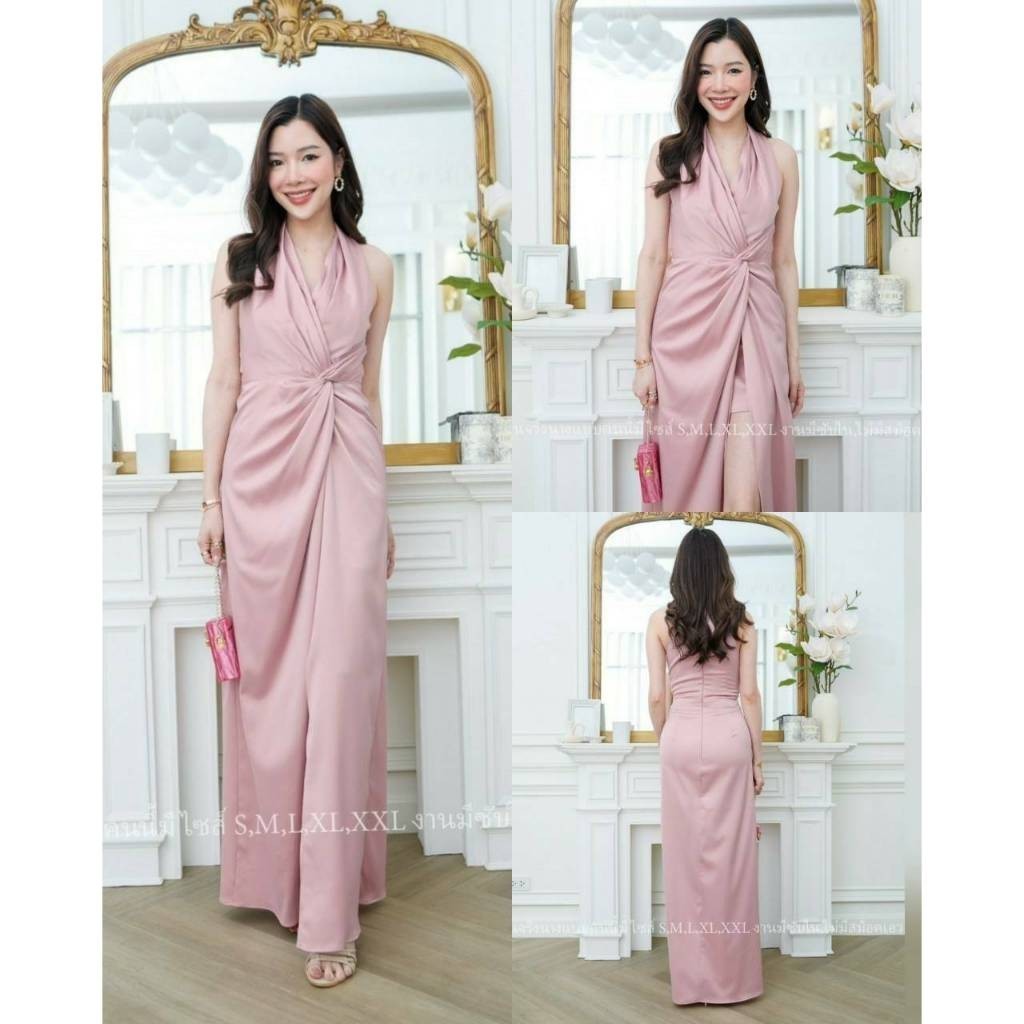 ชุดเดรสออกงาน ชุดราตรี เดรส Dress เดรสสวยๆ เดรสยาว คล้องคอ หรูหรา งานแต่งงาน Dresses Woman Lady