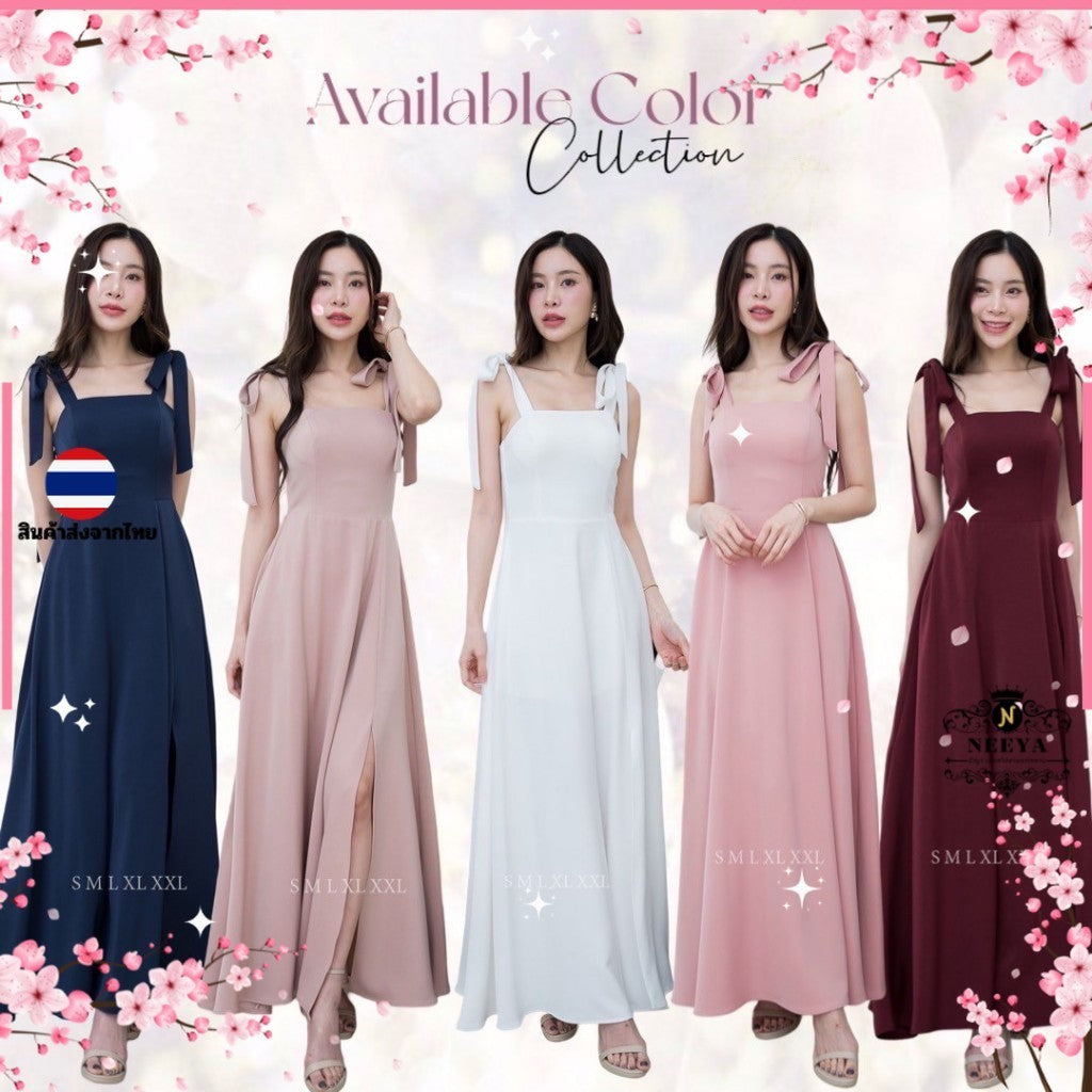 ชุดออกงาน ชุดไปงานแต่ง NX283 ชุดราตรี ผ้าฮานาโกะ กระโปรงยาวบาน งานแต่งงาน Woman Dress Dresses