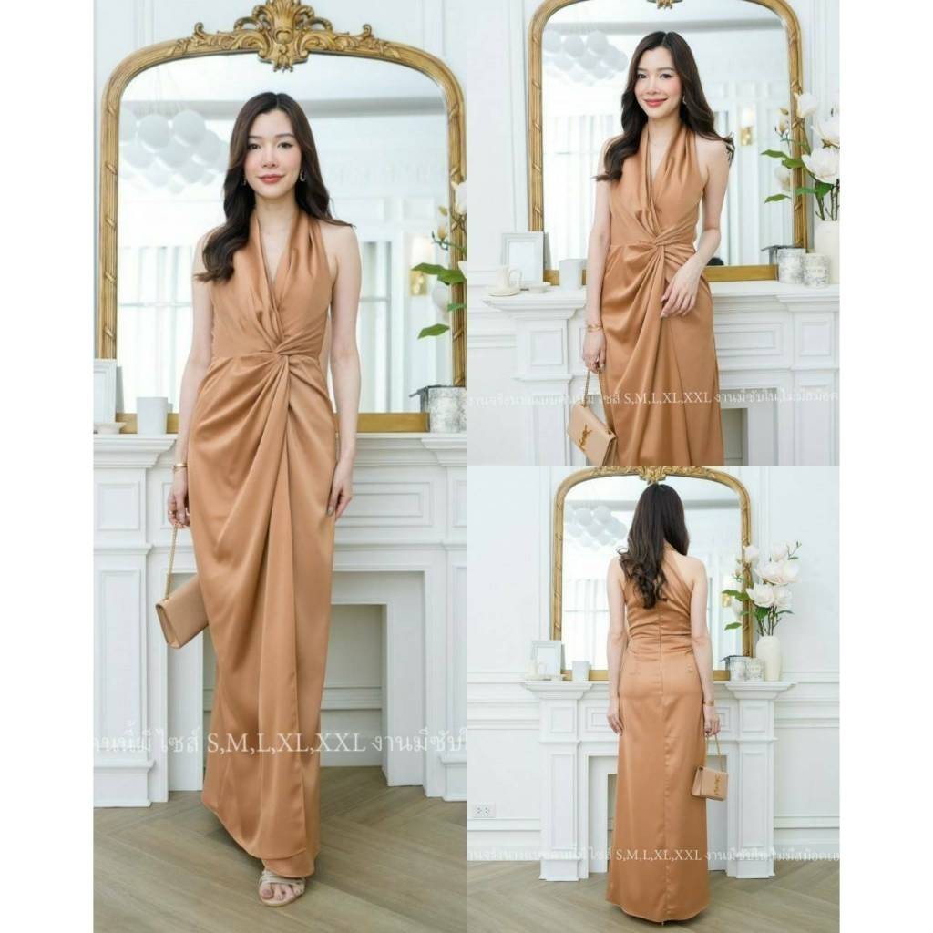 ชุดเดรสออกงาน ชุดราตรี เดรส Dress เดรสสวยๆ เดรสยาว คล้องคอ หรูหรา งานแต่งงาน Dresses Woman Lady