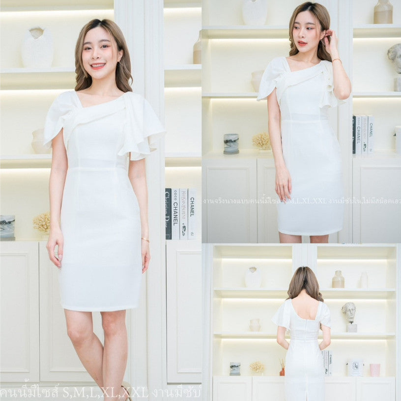 ชุดเดรสออกงาน ชุดราตรี เดรส Dress ผ้าฮานาโกะ ดีไซน์ใหม่ น่ารัก เก๋ตรงอกและไหล่ ชุดออกงาน มีหลายสี ซับใน ซิปหลัง