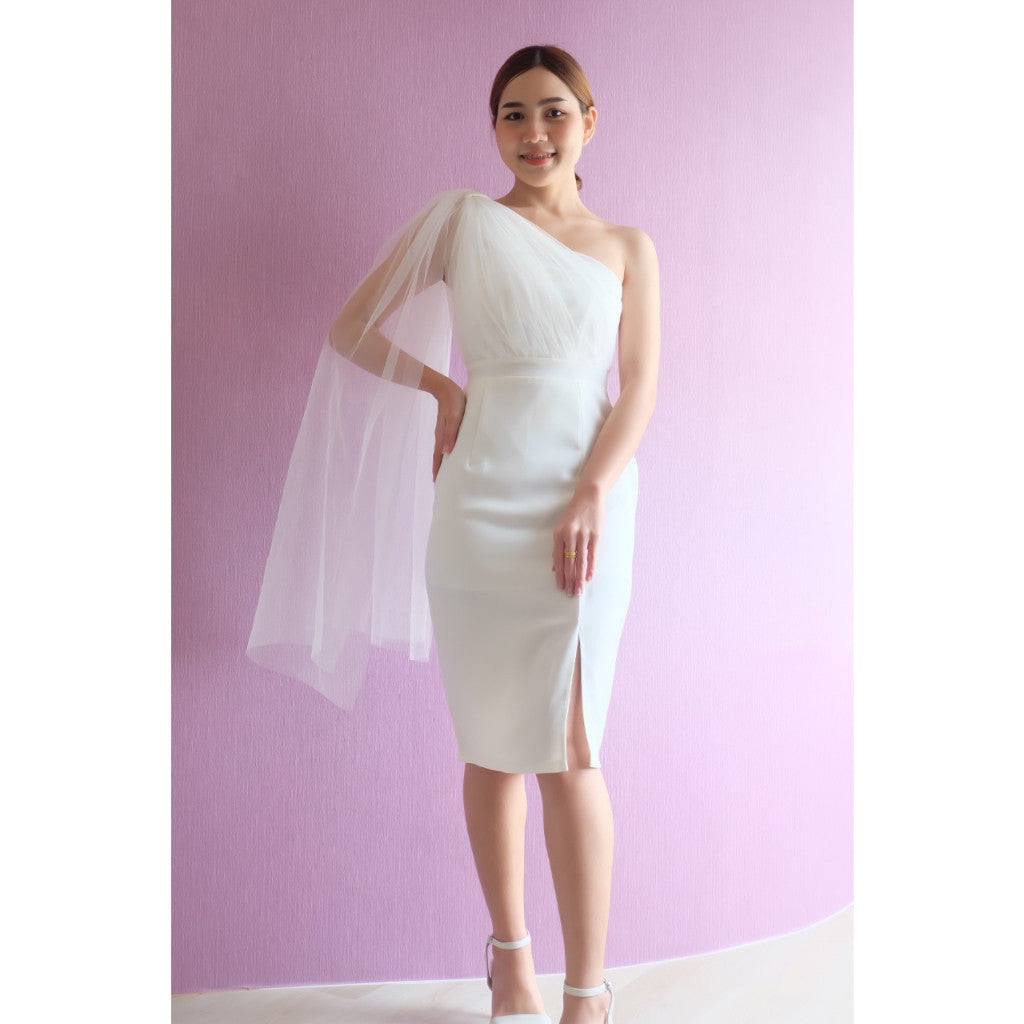 ชุดเดรสออกงาน ชุดราตรี เดรส Dress เดรสสั้น ผ้าชีฟอง ห้อยสไบ เดรสสวยๆ เดรสน่ารักๆ งานกลางวัน งานกลางคืน เรียบหรู