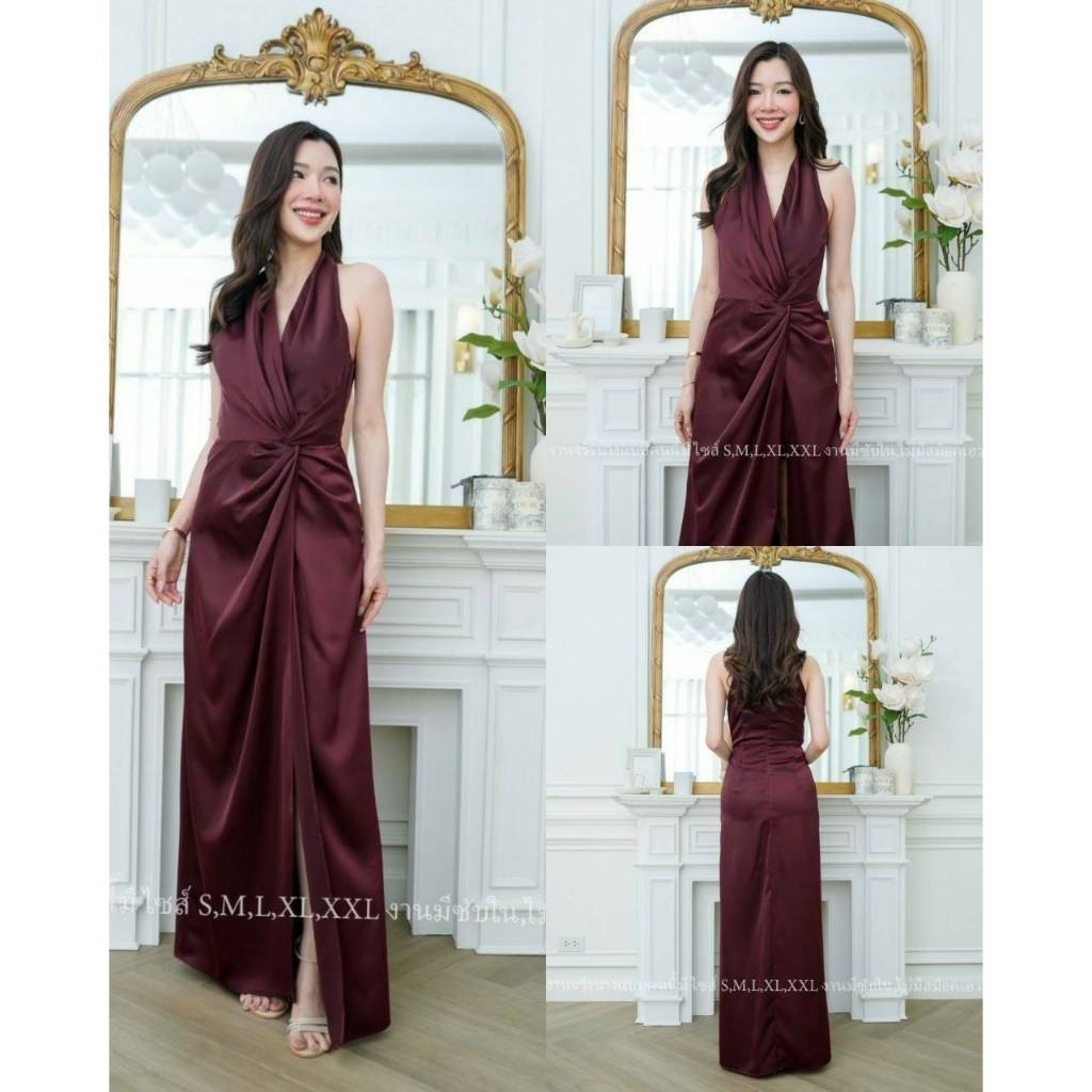 ชุดเดรสออกงาน ชุดราตรี เดรส Dress เดรสสวยๆ เดรสยาว คล้องคอ หรูหรา งานแต่งงาน Dresses Woman Lady