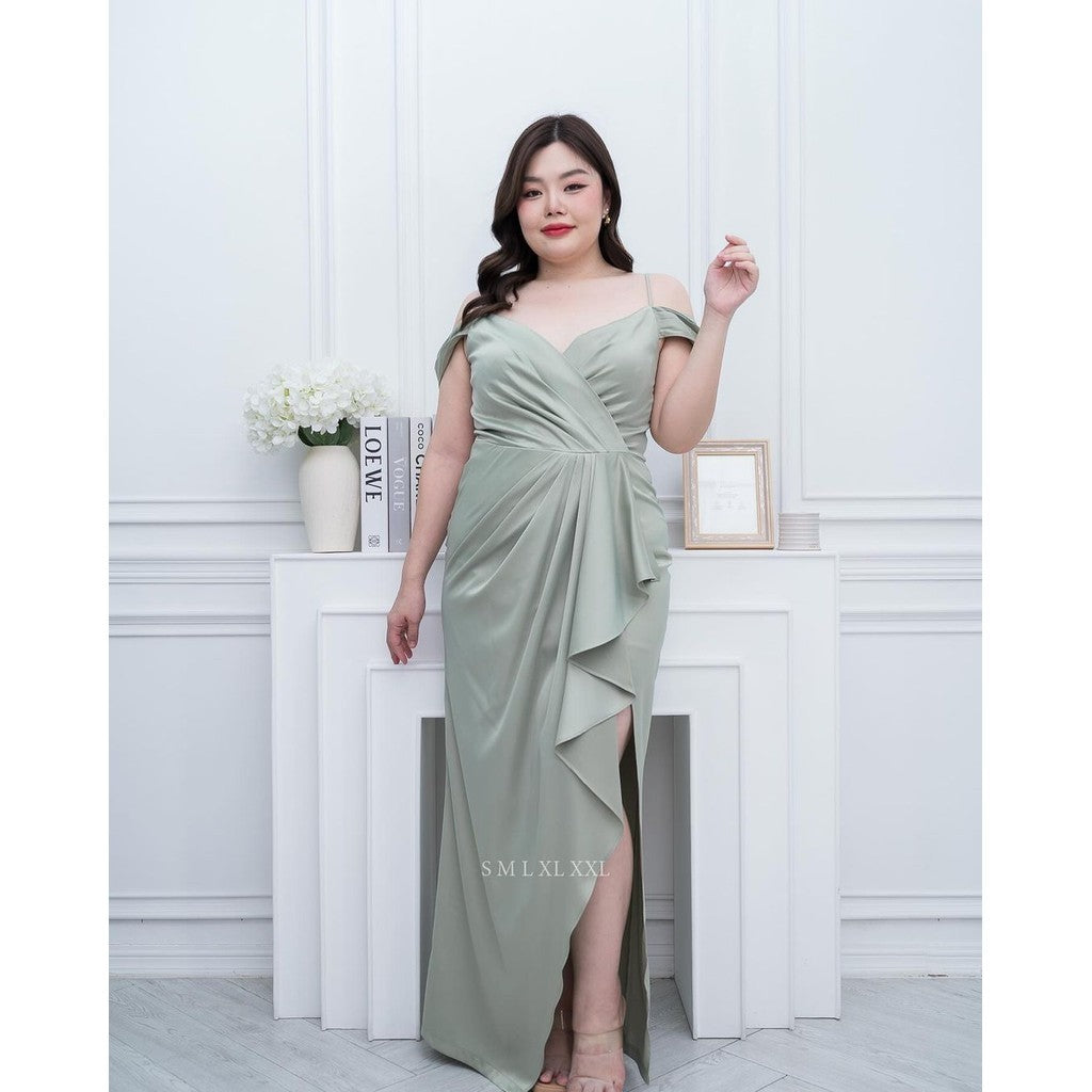 ชุดไปงานแต่งสาวอวบ ชุดราตรี ชุดเดรสออกงาน พรีเมี่ยม สวยหรู สายเดี่ยว คล้องแขน เดรสยาว Woman Lady Dresses
