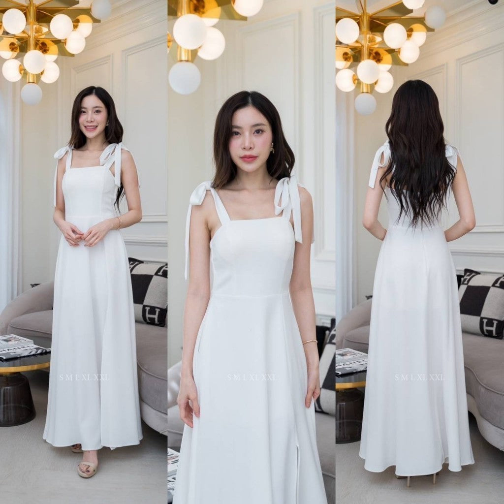 ชุดเดรสออกงาน ชุดราตรี เดรส Dress ชุดราตรี ผ้าฮานาโกะ กระโปรงยาวบาน งานแต่งงาน Woman Dress Dresses