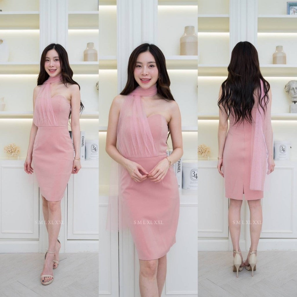 ชุดเดรสออกงาน ชุดราตรี เดรส Dress ชุดออกงาน ชุดเพื่อนเจ้าสาว ชุดเดรสออกงาน เดรสสั้น แต่งมุ้งตาข่าย ชุดราตรี Woman Dress
