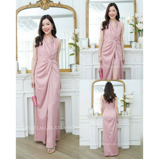 ชุดเดรสออกงาน ชุดราตรี เดรส Dress เดรสสวยๆ เดรสยาว คล้องคอ หรูหรา งานแต่งงาน Dresses Woman Lady
