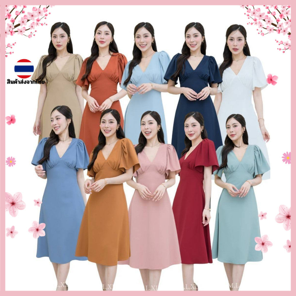 ชุดเดรสออกงาน ชุดราตรี เดรส Dress เดรสออกงาน ชุดไปงานแต่งงาน เดรสสั้น กระโปรงพริ้ว สะโพกฟรี ชุดเดรส Dresses Woman