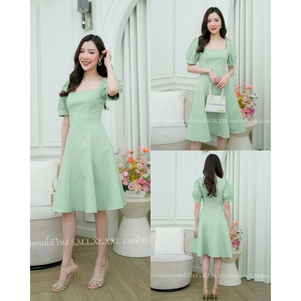 ชุดเดรสออกงาน ชุดราตรี เดรส Dress เดรสออกงาน เดรสสั้น แขนตุ๊กตา กระโปรงพริ้ว สะโพกฟรี ชุดเดรส งานแต่งงาน Dress