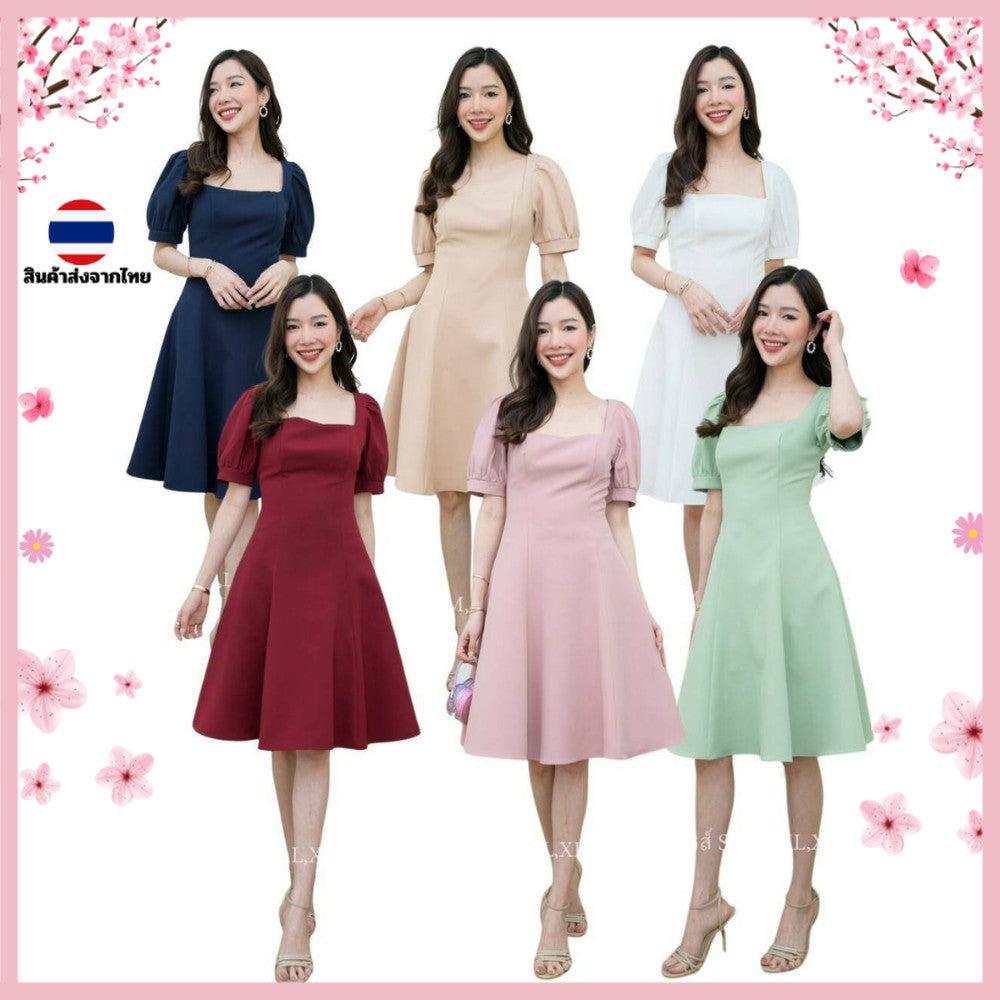 ชุดเดรสออกงาน ชุดราตรี เดรส Dress เดรสออกงาน เดรสสั้น แขนตุ๊กตา กระโปรงพริ้ว สะโพกฟรี ชุดเดรส งานแต่งงาน Dress