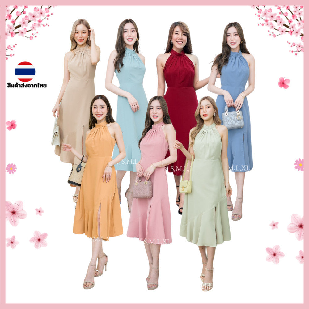 ชุดเดรสออกงาน ชุดราตรี เดรส Dress ชุดเดรส เดรสคอเต่า ชุดออกงาน ชุดไปงานแต่งกลางวัน งานแต่งงาน ผู้หญิง ซิปหลัง ซับใน
