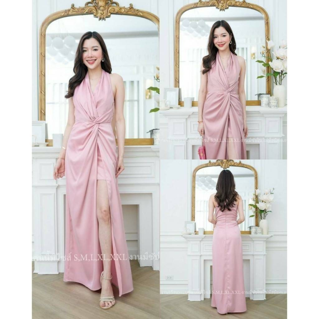 ชุดเดรสออกงาน ชุดราตรี เดรส Dress เดรสสวยๆ เดรสยาว คล้องคอ หรูหรา งานแต่งงาน Dresses Woman Lady