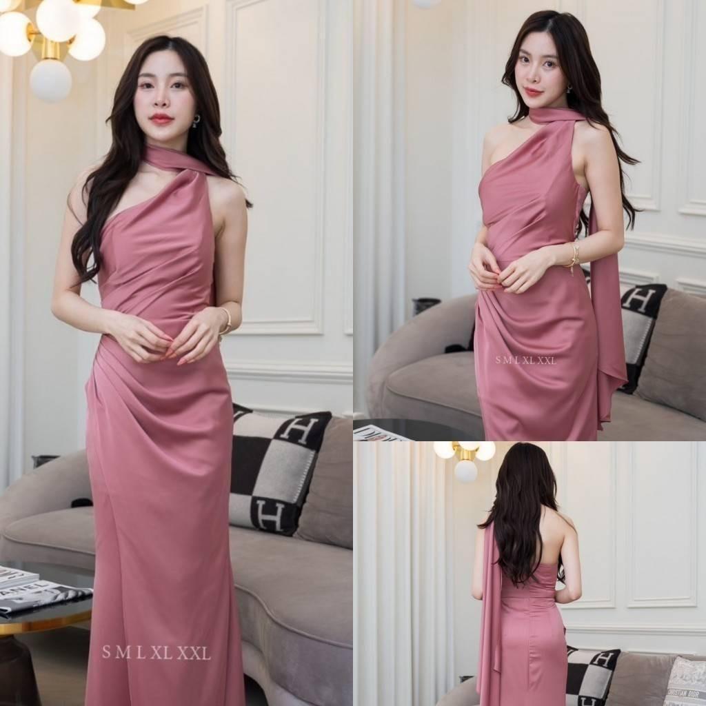 ชุดราตรี เดรสยาว ชุดตรีม ธีมสีชมพู ชมพูกลีบบัว รวมตัวปัง3 เรียบหรู เดรสงานแต่ง พร้อมส่ง Dress Woman