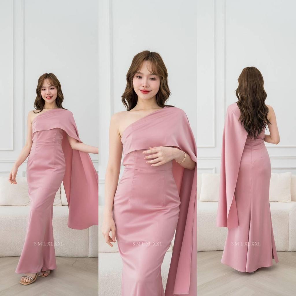 ชุดราตรี เดรสยาว ชุดตรีม ธีมสีชมพู ชมพูกลีบบัว รวมตัวปัง3 เรียบหรู เดรสงานแต่ง พร้อมส่ง Dress Woman