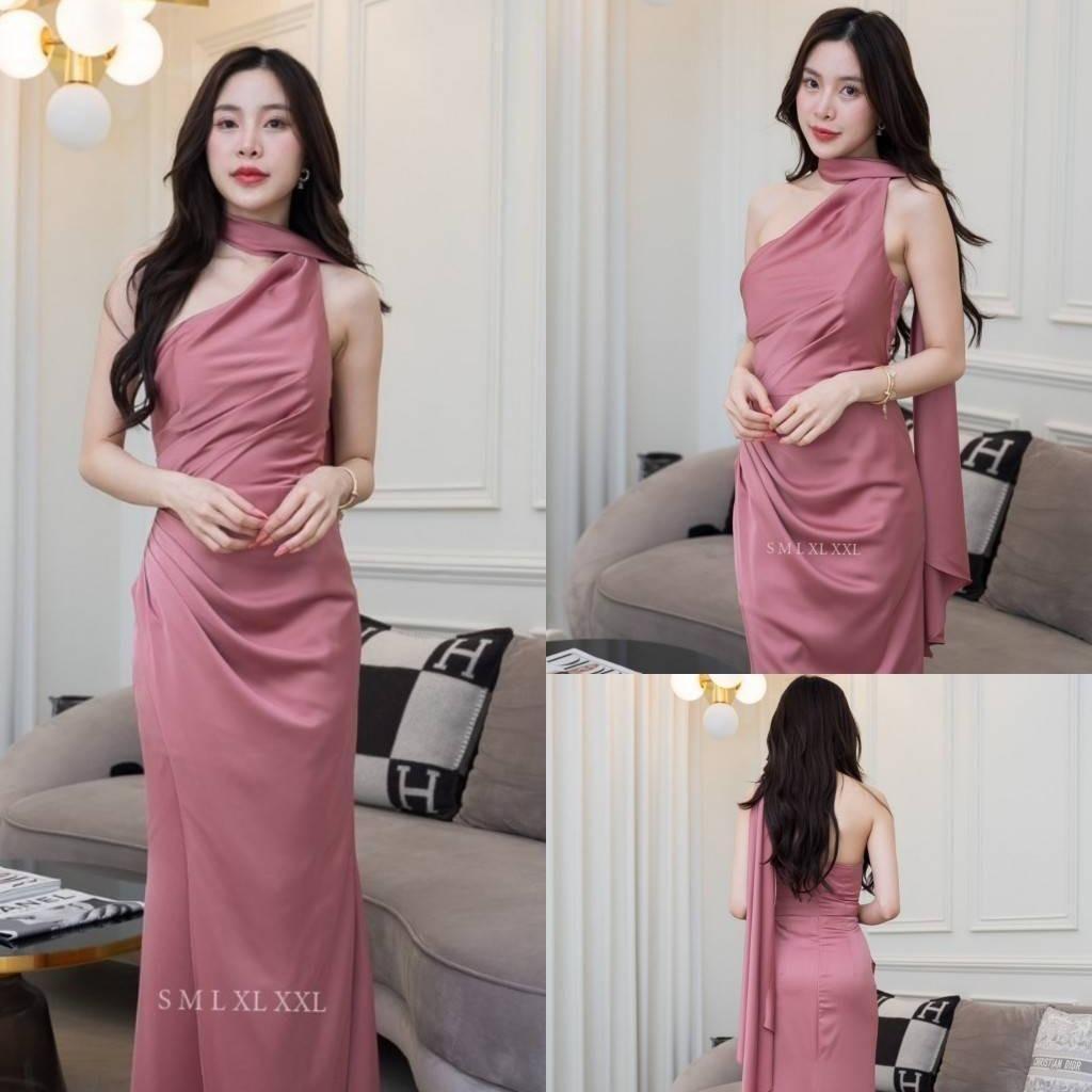 ชุดราตรี เดรสยาว ชุดตรีม ธีมสีชมพู ชมพูกลีบบัว รวมตัวปัง3 เรียบหรู เดรสงานแต่ง พร้อมส่ง Dress Woman