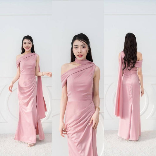 ชุดราตรี เดรสยาว ชุดตรีม ธีมสีชมพู ชมพูกลีบบัว รวมตัวปัง3 เรียบหรู เดรสงานแต่ง พร้อมส่ง Dress Woman