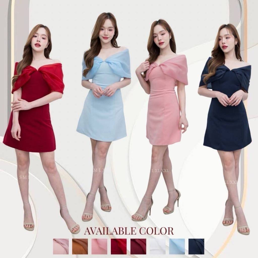 ชุดไปงานแต่ง เรียบหรู ดูแพง ชุดออกงาน NX275 เกาะอก แต่งออแกนดี้ อ้อมแขน มีฟองน้ำ งานแต่งงาน ชุดราตรี Woman Dress Dresses