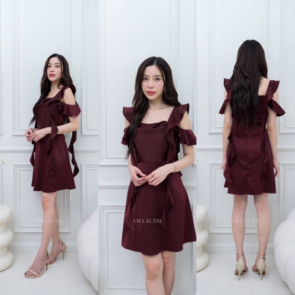 ชุดราตรี ชุดออกงาน เดรสยาว NX286 ชุดไปงานแต่ง เดรสน่ารักๆ สายเกลียว 4 เส้น เดรสสั้น งานแต่งงาน Woman Dress Dresses