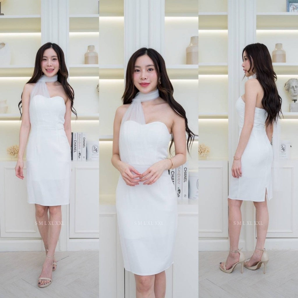 ชุดไปงานแต่ง ชุดออกงาน ชุดเพื่อนเจ้าสาว NX282 ชุดเดรสออกงาน เดรสสั้น แต่งมุ้งตาข่าย งานแต่งงาน ชุดราตรี Woman Dress