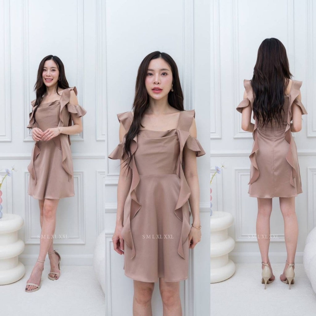 ชุดราตรี ชุดออกงาน เดรสยาว NX286 ชุดไปงานแต่ง เดรสน่ารักๆ สายเกลียว 4 เส้น เดรสสั้น งานแต่งงาน Woman Dress Dresses