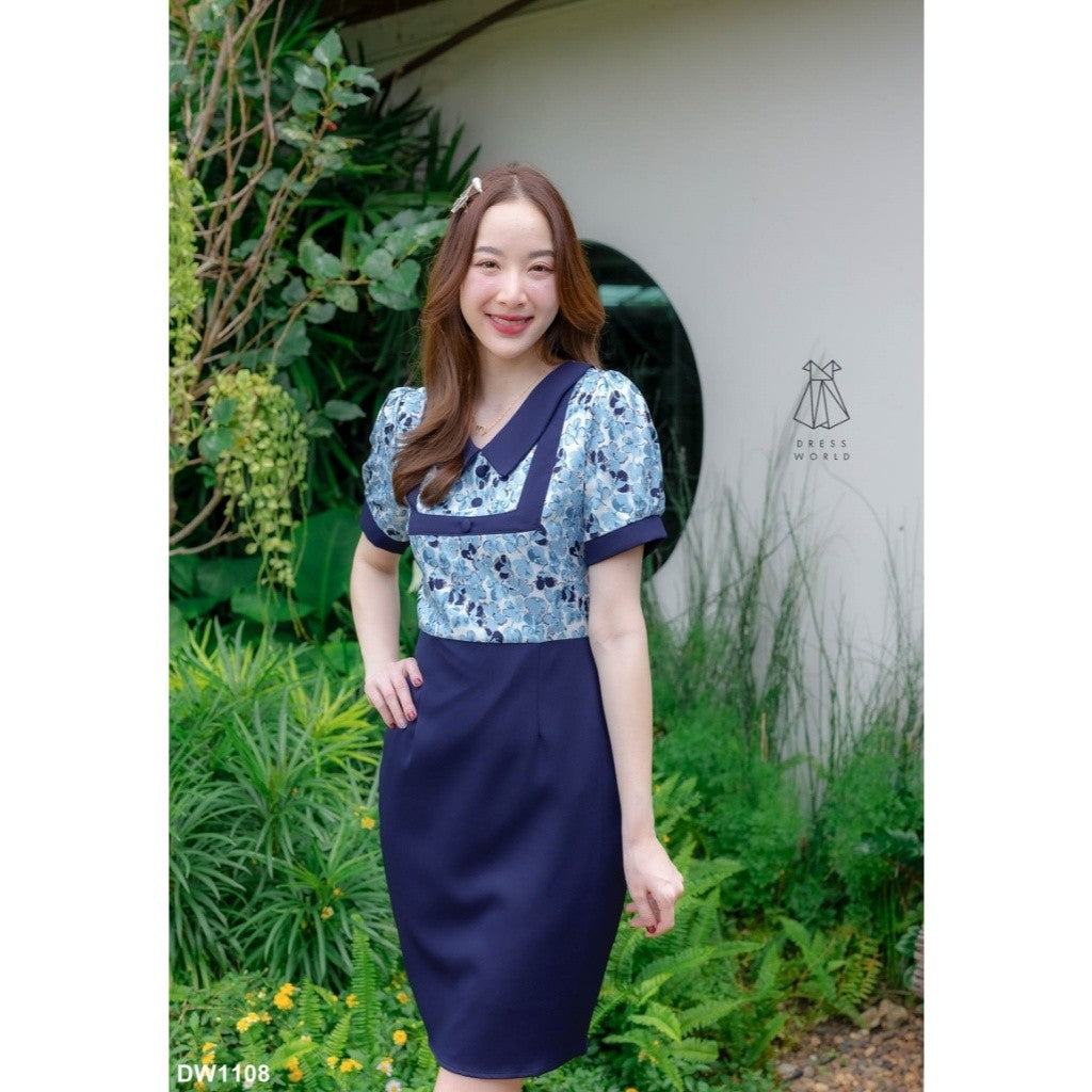 ชุดเดรสน่ารักๆ เดรสสั้น ชุดเดรสทำงาน สีชมพู กรมท่า ม่วง กระโปรงสั้น สีพื้น คอปก ลายดอก ไซส์ S M L XL Woman Dress
