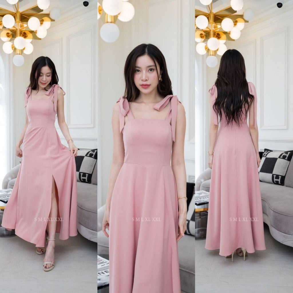 ชุดออกงาน ชุดไปงานแต่ง NX283 ชุดราตรี ผ้าฮานาโกะ กระโปรงยาวบาน งานแต่งงาน Woman Dress Dresses