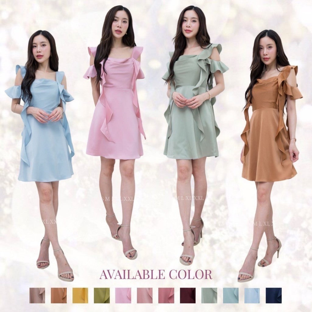 ชุดราตรี ชุดออกงาน เดรสยาว NX286 ชุดไปงานแต่ง เดรสน่ารักๆ สายเกลียว 4 เส้น เดรสสั้น งานแต่งงาน Woman Dress Dresses