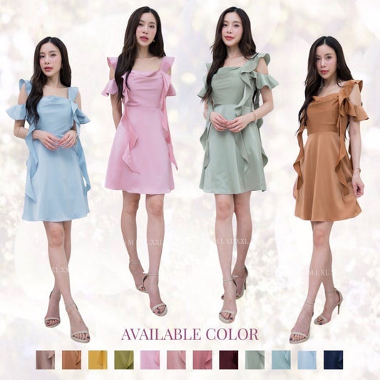 ชุดราตรี ชุดออกงาน เดรสยาว NX286 ชุดไปงานแต่ง เดรสน่ารักๆ สายเกลียว 4 เส้น เดรสสั้น งานแต่งงาน Woman Dress Dresses