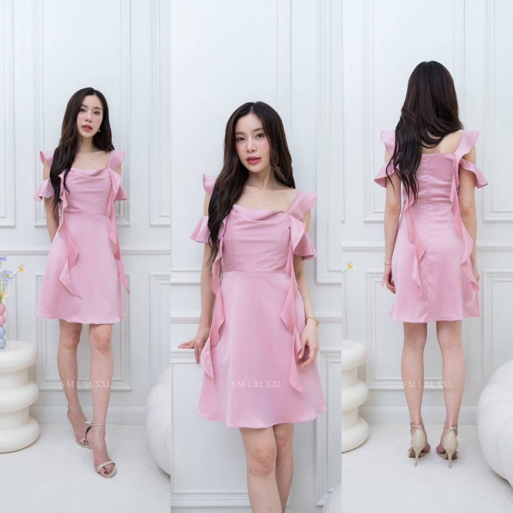 ชุดราตรี ชุดออกงาน เดรสยาว NX286 ชุดไปงานแต่ง เดรสน่ารักๆ สายเกลียว 4 เส้น เดรสสั้น งานแต่งงาน Woman Dress Dresses