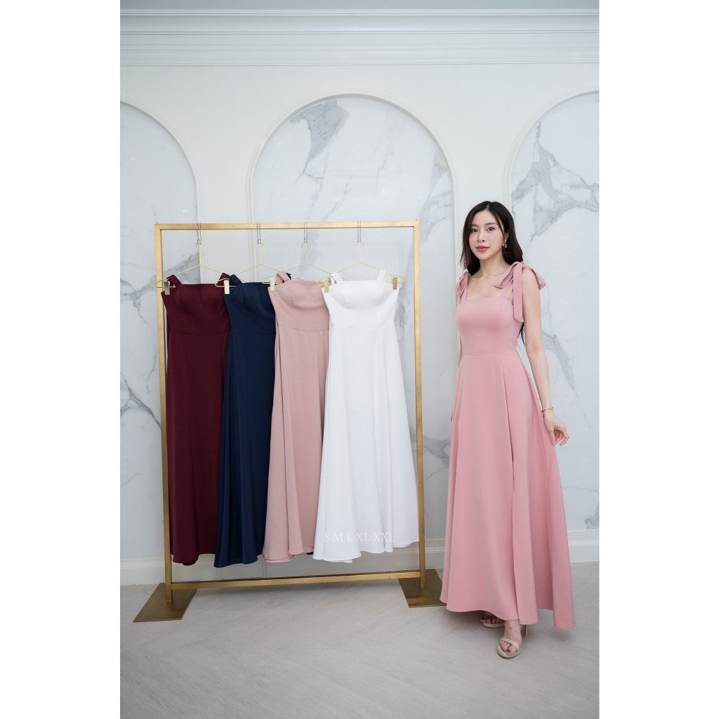 ชุดออกงาน ชุดไปงานแต่ง NX283 ชุดราตรี ผ้าฮานาโกะ กระโปรงยาวบาน งานแต่งงาน Woman Dress Dresses
