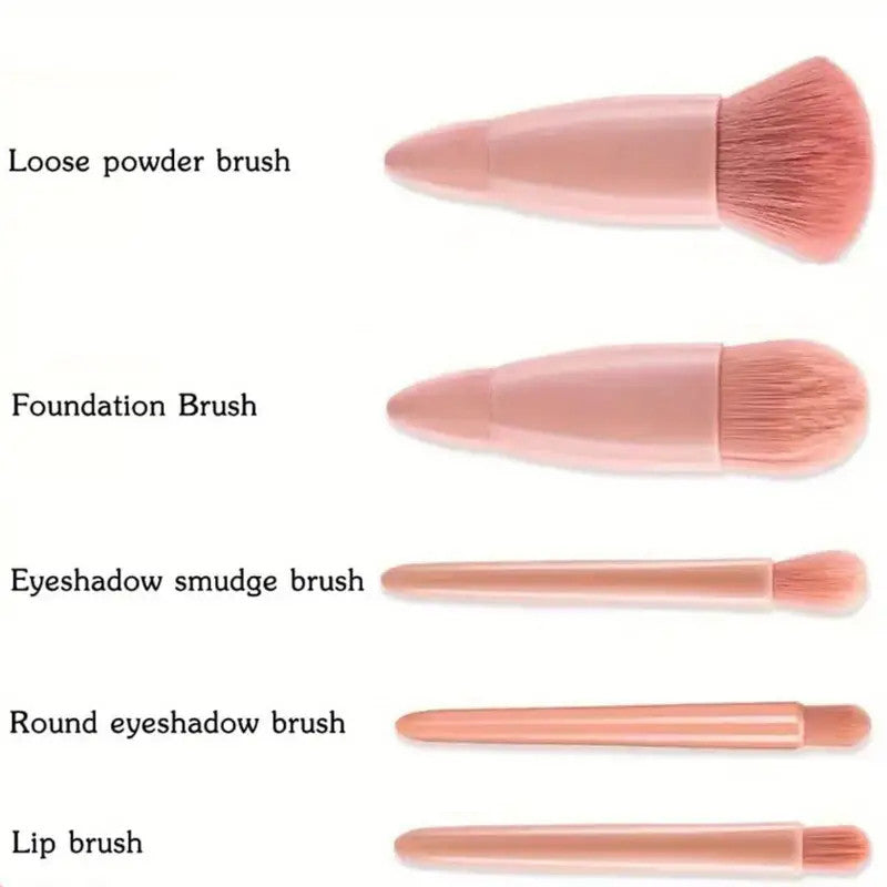 แปรงแต่งหน้า เซ็ต 5 ชิ้น แบบพกพา ขนนุ่ม ใช้แต่งหน้ากับ บลัชออน Blush on ลิปสติก อายแชโดว์ ได้ อุปกรณ์แต่งหน้า Make Up