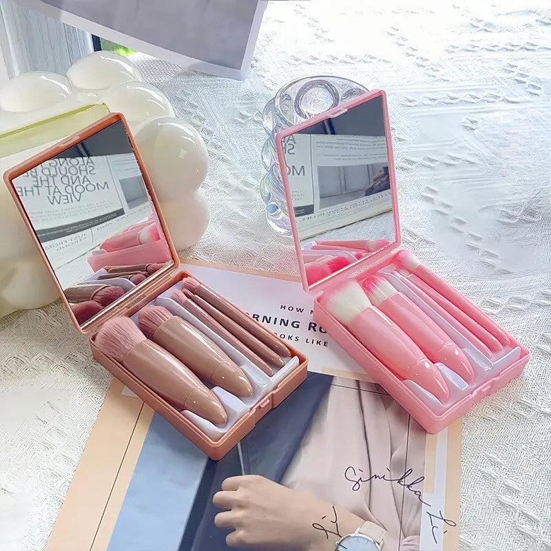 แปรงแต่งหน้า เซ็ต 5 ชิ้น แบบพกพา ขนนุ่ม ใช้แต่งหน้ากับ บลัชออน Blush on ลิปสติก อายแชโดว์ ได้ อุปกรณ์แต่งหน้า Make Up