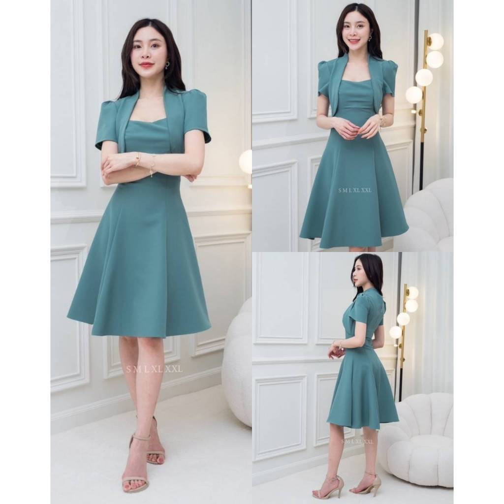 ชุดไปงานแต่ง ชุดออกงาน ชุดออกงาน มีหลายสี N273 เดรสสั้น เสื้อคลุม กระโปรงบาน งานแต่งงาน ชุดราตรี Woman Dress Dresses