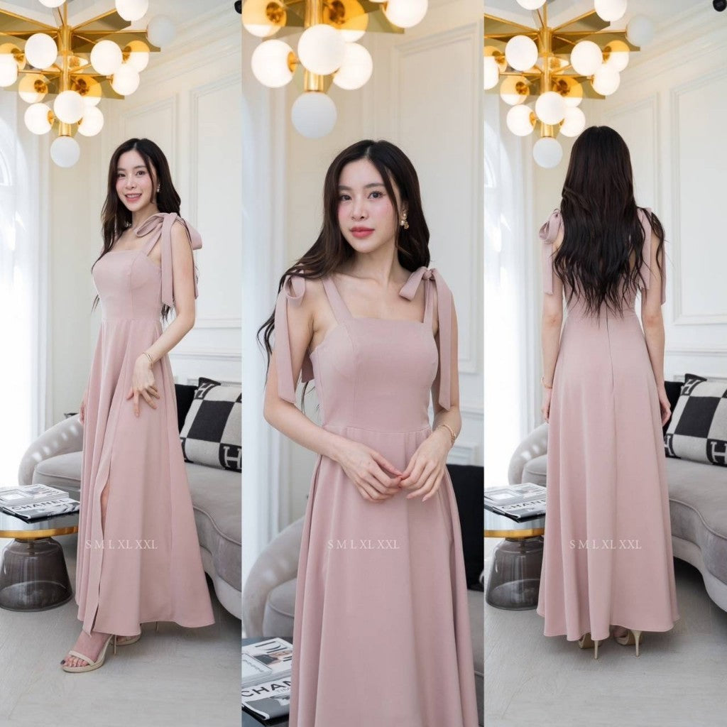 ชุดไปงานแต่ง เรียบหรู ดูแพง NX283 ชุดราตรี ผ้าฮานาโกะ กระโปรงยาวบาน งานแต่งงาน Woman Dress Dresses