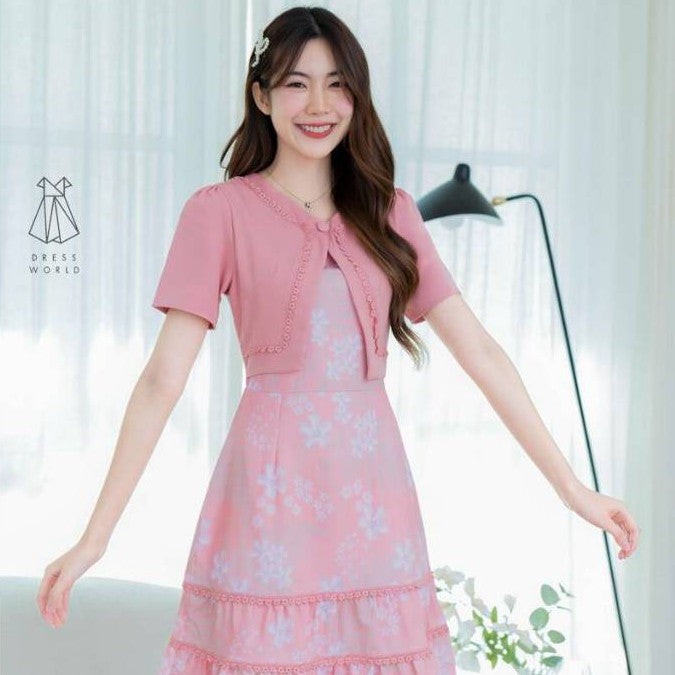 ชุดเดรสน่ารักๆ ชุดเดรส ทำงาน กระโปรงสั้น สีชมพู ขาว กรมท่า เดรสสั้น กระโปรงบาน ไซส์ S M L XL 2XL Woman Dress Dresses