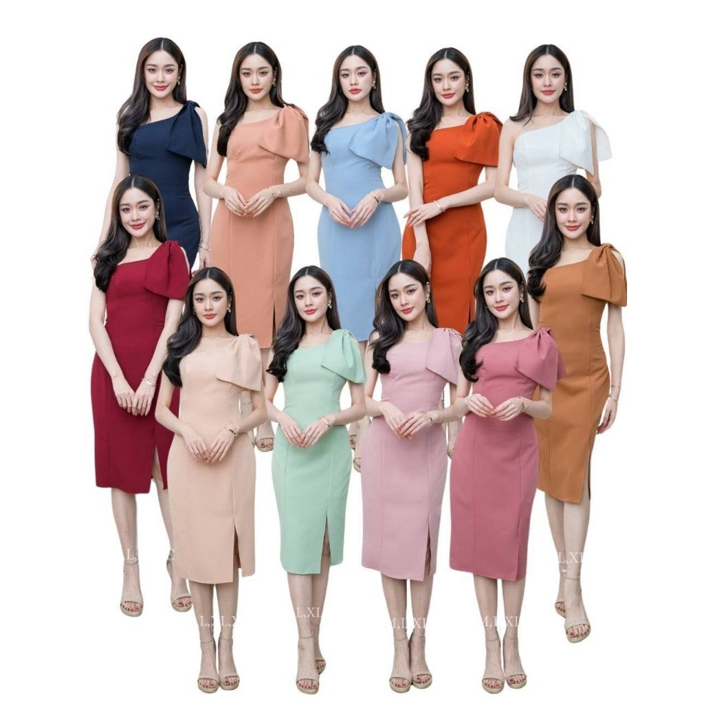 ชุดไปงานแต่ง เรียบหรู ดูแพง ชุดออกงาน ชุดราตรี N263 ชุดออกงานกลางคืน เดรสสั้น ผู้หญิง ผ้าโคโค่ น่ารักมาก งานแต่งงาน