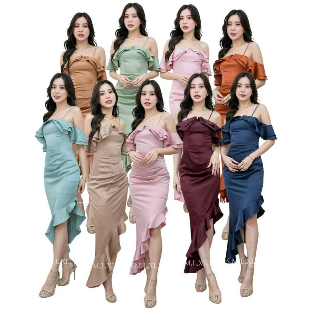ชุดราตรี Dress ออกงาน ชุดเดรส ชุดงานแต่ง NP025 ชุดเดรสออกงาน เดรสยาว สายเดี่ยว แต่งระบายอ้อมแขน งานแต่งงาน Dress Woman