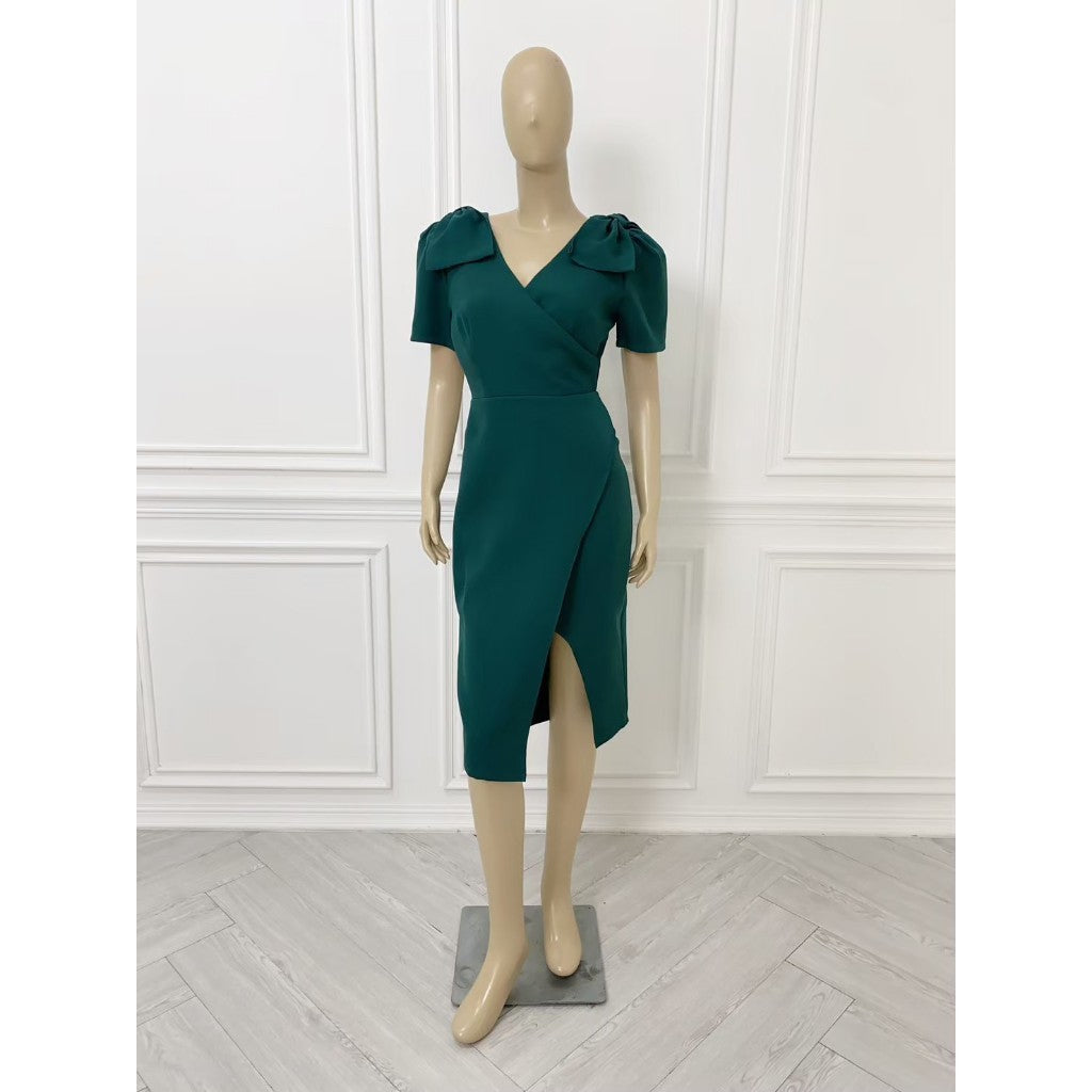 เดรสสั้น ชุดไปงานแต่ง ชุดออกงาน VIVI ชุดเดรสออกงาน เดรสสั้น โบว์ 2 ข้าง ชุดราตรี Woman Dress Dresses