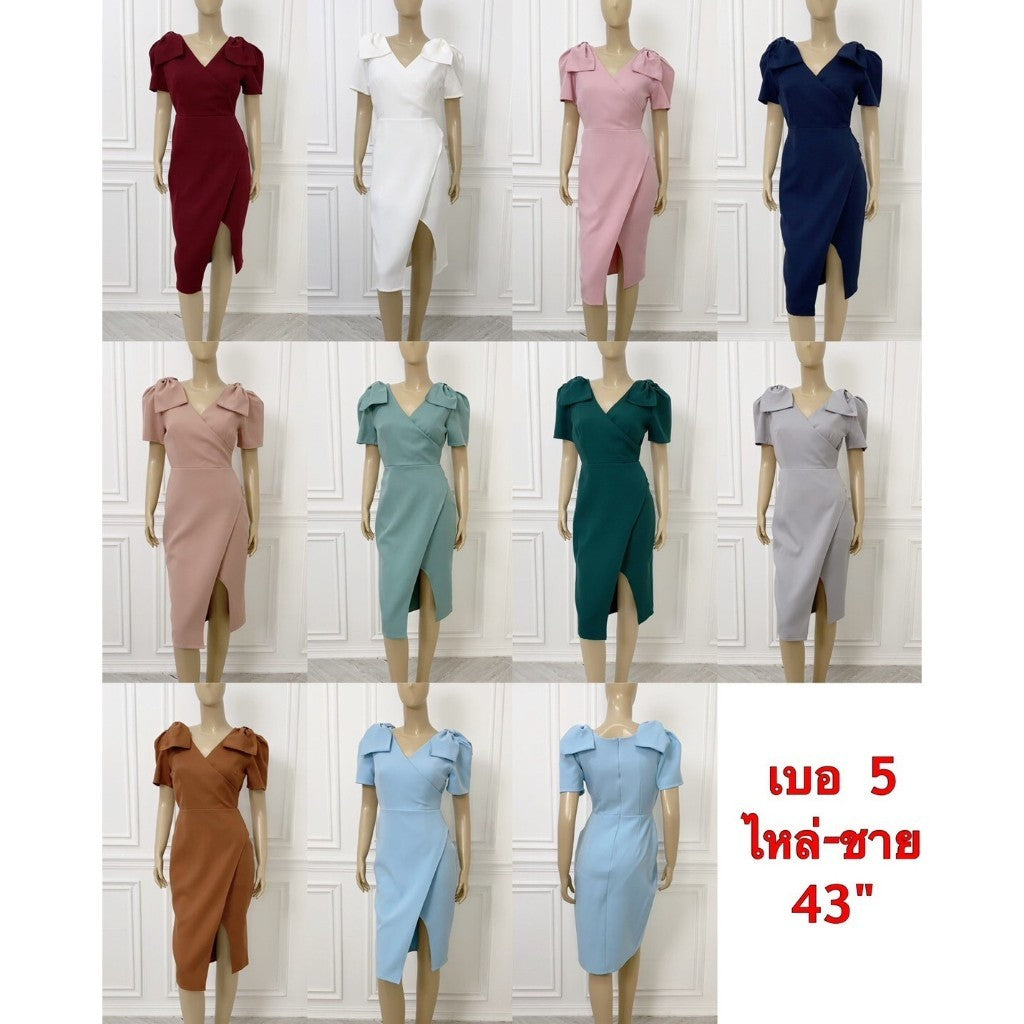 เดรสสั้น ชุดไปงานแต่ง ชุดออกงาน VIVI ชุดเดรสออกงาน เดรสสั้น โบว์ 2 ข้าง ชุดราตรี Woman Dress Dresses