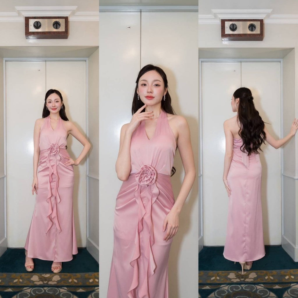 เดรสยาว ชุดออกงาน ชุดราตรียาว เดรส Stunning คล้องคอ ผูกด้านหลัง ชุดเดรส พร้อมส่ง ผู้หญิง Dress Woman