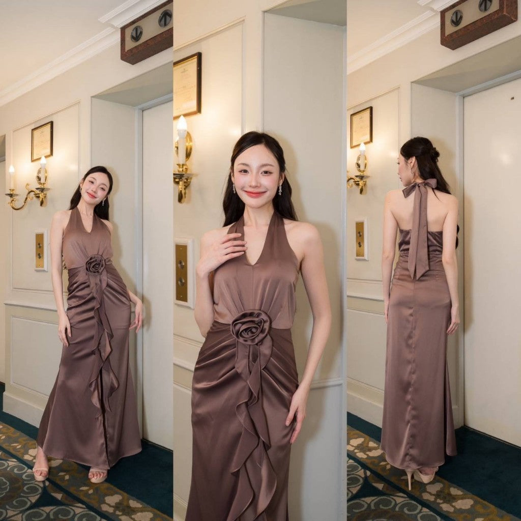 เดรสยาว ชุดออกงาน ชุดราตรียาว เดรส Stunning คล้องคอ ผูกด้านหลัง ชุดเดรส พร้อมส่ง ผู้หญิง Dress Woman