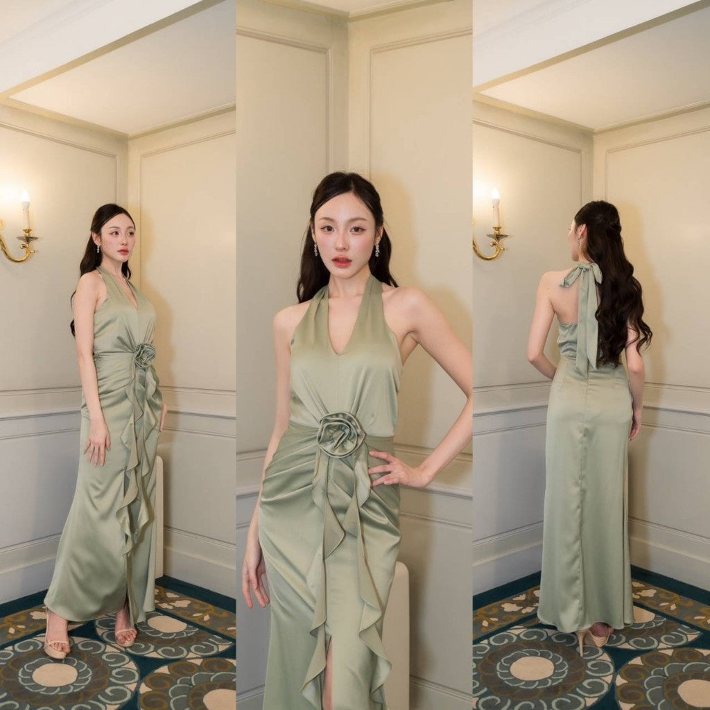 เดรสยาว ชุดออกงาน ชุดราตรียาว เดรส Stunning คล้องคอ ผูกด้านหลัง ชุดเดรส พร้อมส่ง ผู้หญิง Dress Woman